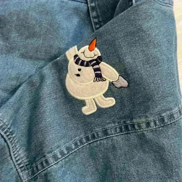 Vintage Outrageous Sports Denim Holiday Christmas Snowman Button Down Shirt M - Picture 4 of 6